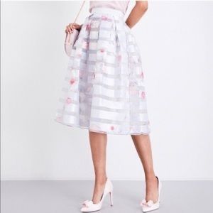 Ted Baker White and Pink Midi Skirt